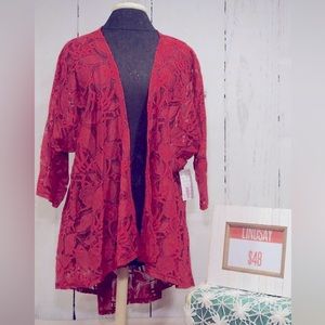NWT women’s medium maroon lace kimono top